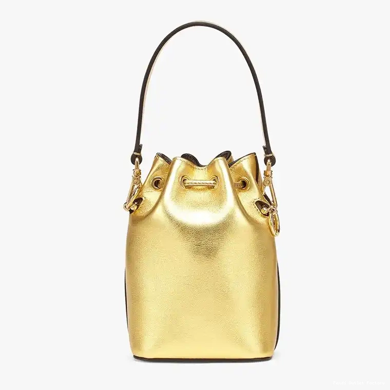 Vintage HOT Tresor Fendi Mon Bucket Calf Gold Mini Bag In Leather Logo ROMA 0419